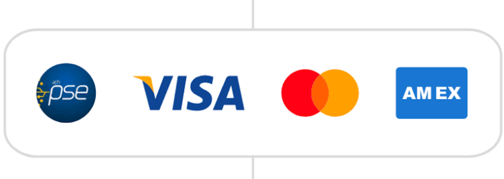 Metodos de pago: PSE, Visa, Mastercard, Amex